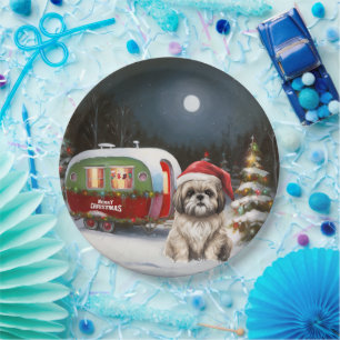 Winter Havanese Karavaan Kerstmis Avontuur Papieren Bordje