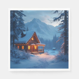 Winter Hearth – Knusse Winter Blokhut Kunst Servet