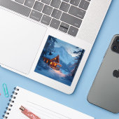Winter Hearth - Vierkante Vinyl Sticker (Laptop met iPhone)