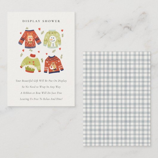 Winter Hearts Ugly Sweater Display Baby shower Informatiekaartje (Voorkant / Achterkant)