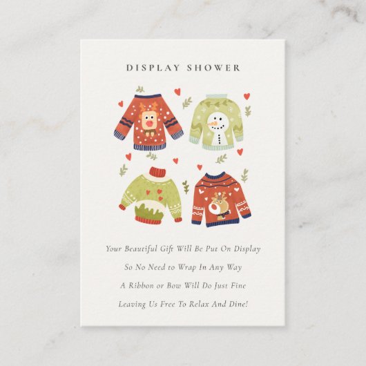 Winter Hearts Ugly Sweater Display Baby shower Informatiekaartje (Voorkant)