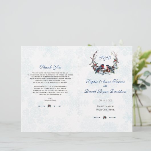 Winter Heilige Bessen Krans Trouwprogramma (Staand voorkant)