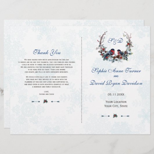 Winter Heilige Bessen Krans Trouwprogramma (Voorkant / Achterkant)