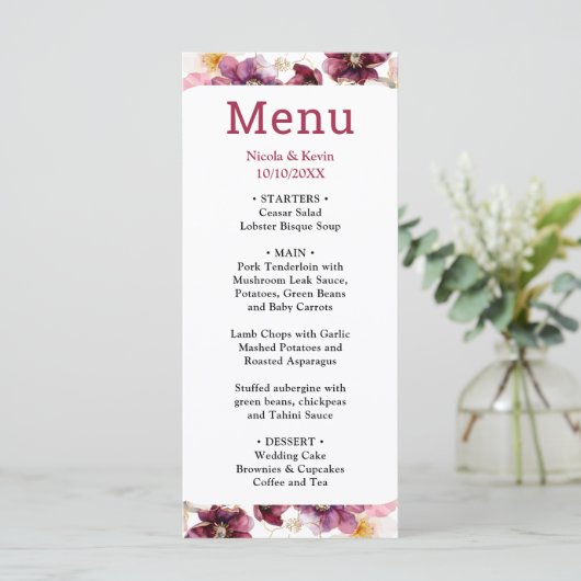Winter Hellebore Bloemend Bruidsmenu Menu (Staand voorkant)