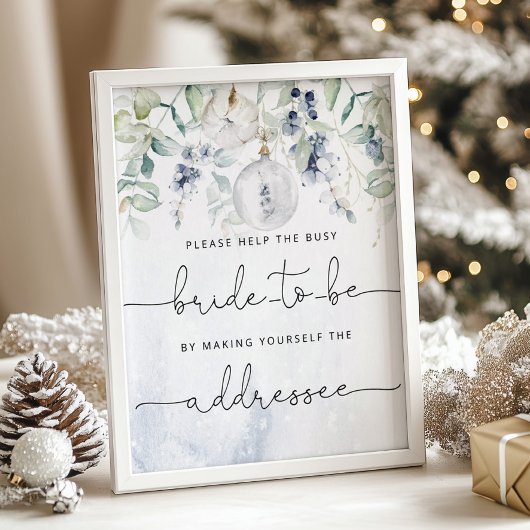 Winter help de drukke bruid een envelop adresseren poster