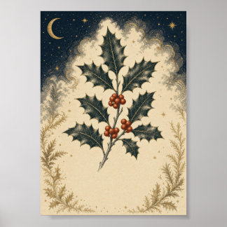 Winter Herbarium Hulst Vintage Botanische Kerst Poster