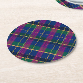 Winter Heritage Tartan | Kobalt & Magenta Diamant Ronde Kartonnen Onderzetter