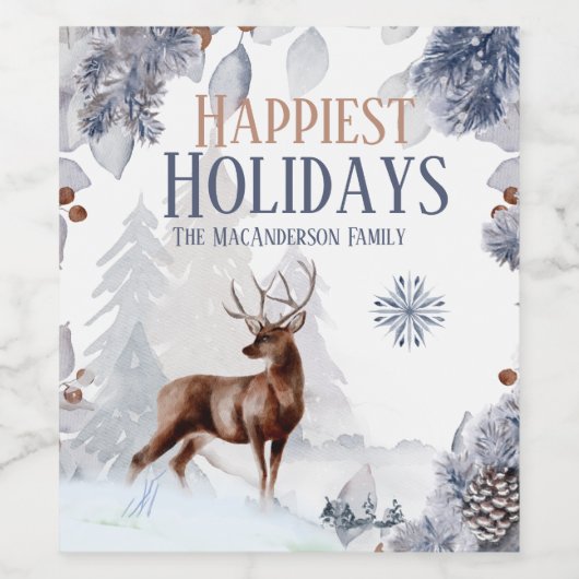 Winter hert bos sneeuw bos sneeuwvlok wijn etiket (Enkel label)