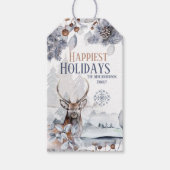 Winter hert bos sneeuwbos schilderachtig cadeaulabel (Voorkant)