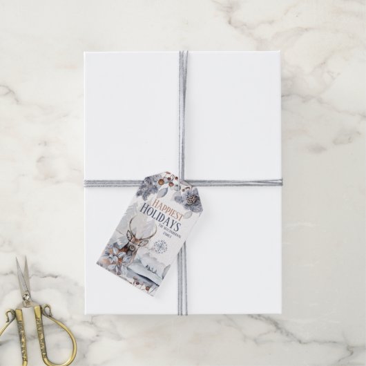 Winter hert bos sneeuwbos schilderachtig cadeaulabel (Met Touw)