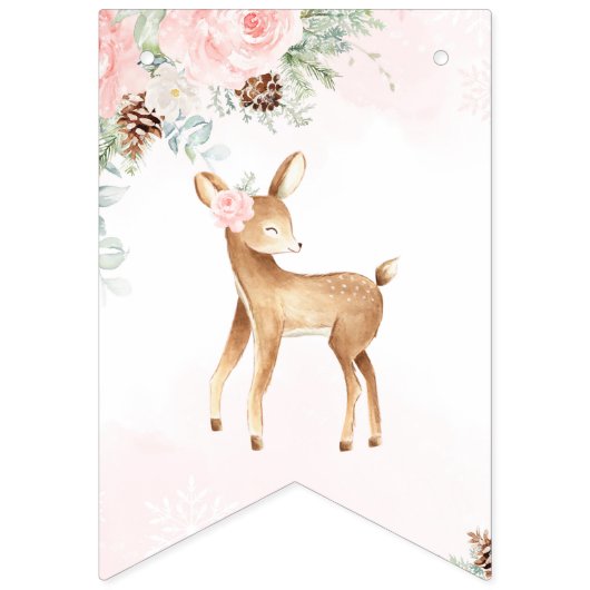 Winter herten blos knipoog evergreen meisje verjaa vlaggetjes (Eerste vlag)