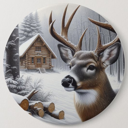 Winter herten/Bok kunst Ronde Button 6,0 Cm (Voorkant)