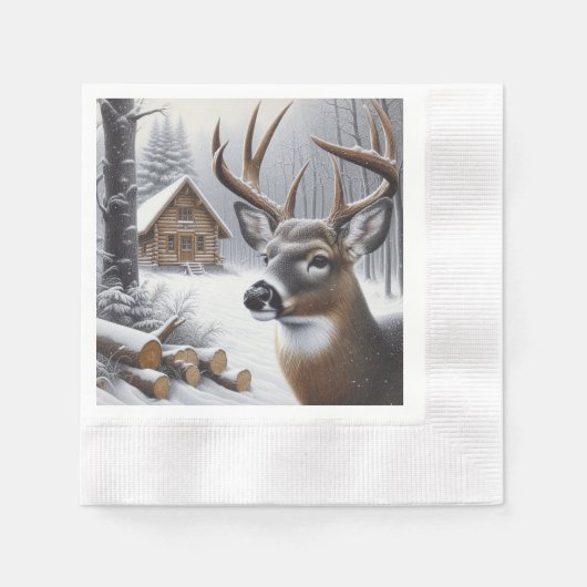 Winter herten/Bok kunst Servet (Voorkant)