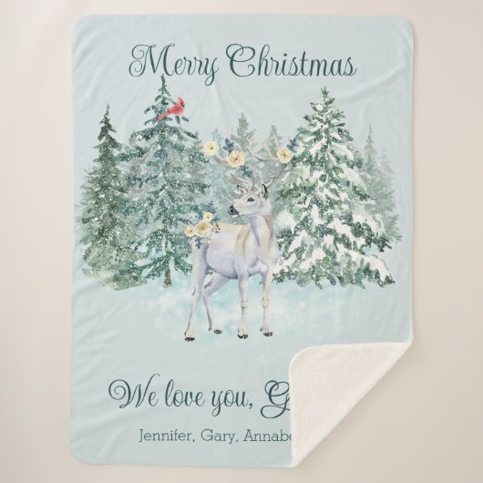 Winter Herten Custom Kerstmis Sherpa Deken (Voorkant)