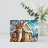 Winter Herten Familie in Gingerbread Huis Briefkaa Briefkaart (Staand voorkant)