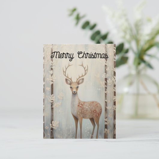 Winter Herten in het bos Vrolijk Kerstfeest Briefkaart (Staand voorkant)