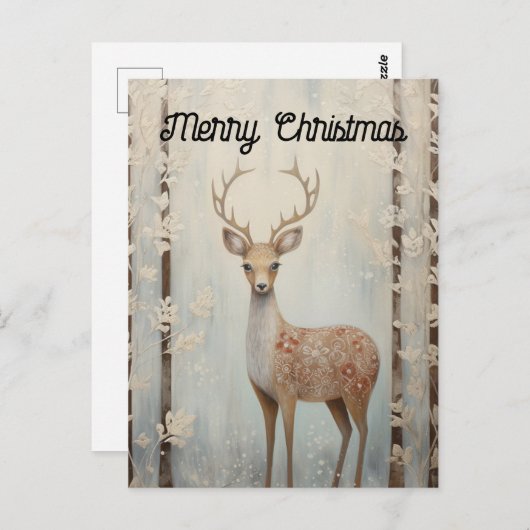 Winter Herten in het bos Vrolijk Kerstfeest Briefkaart (Voorkant / Achterkant)