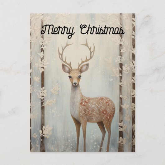 Winter Herten in het bos Vrolijk Kerstfeest Briefkaart (Voorkant)