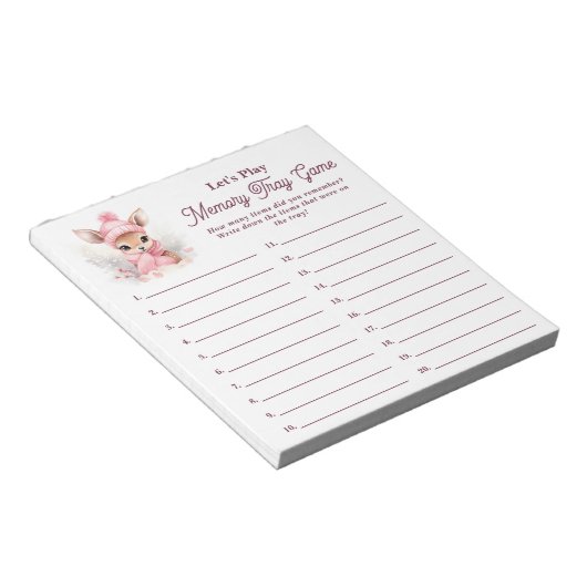 Winter Herten Meisje Baby shower Memory Tray Game Notitieblok (Schuin)