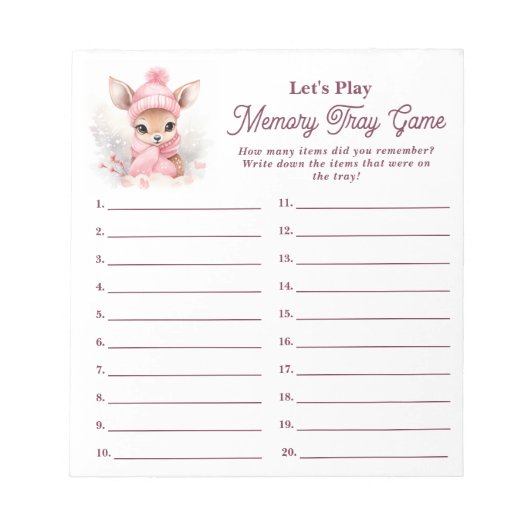 Winter Herten Meisje Baby shower Memory Tray Game Notitieblok (Voorkant)