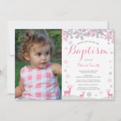 Winter Herten Meisje Doop Fotouitnodiging Kaart (Voorkant)