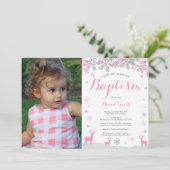 Winter Herten Meisje Doop Fotouitnodiging Kaart (Staand voorkant)