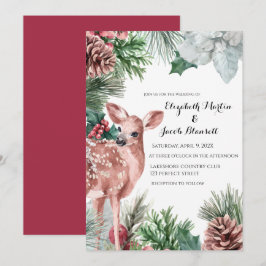 Winter Herten, Pinecones, en Holly bruiloft Kaart