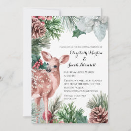 Winter Herten, Pinecones, en Holly Virtual Wedding Kaart