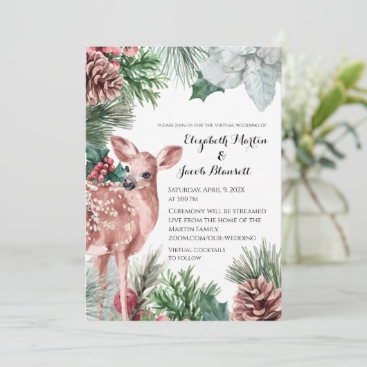 Winter Herten, Pinecones, en Holly Virtual Wedding Kaart (Staand voorkant)