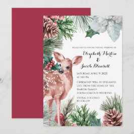 Winter Herten, Pinecones, en Holly Virtual Wedding Kaart