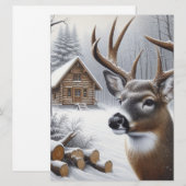 Winter herten/ram kunst feestdagenkaart (Voorkant / Achterkant)