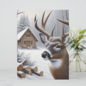 Winter herten/ram kunst feestdagenkaart (Staand voorkant)
