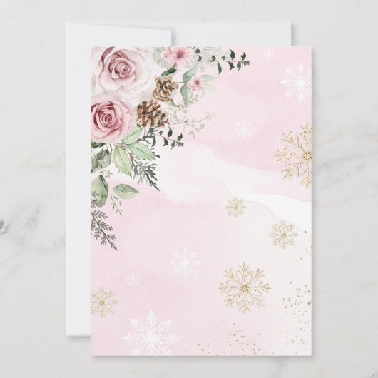 Winter Herten Roze Gouden Rozen Meisje Baby shower Kaart (Achterkant)