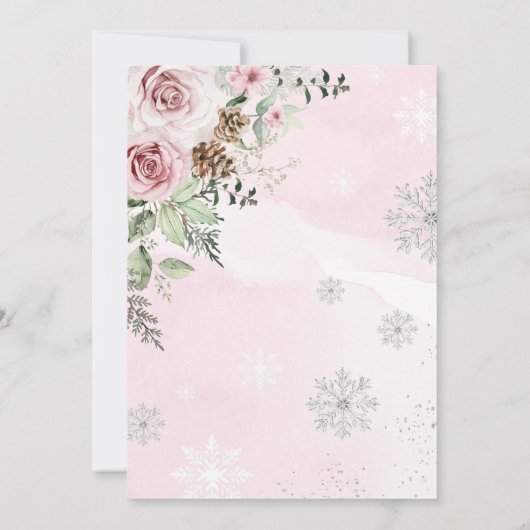 Winter Herten Roze Zilveren Bloemen Meisje Baby sh Kaart (Achterkant)