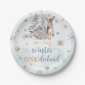 Winter Herten Sneeuwvlokken ONEderland 1e Verjaard Papieren Bordje (Voorkant)