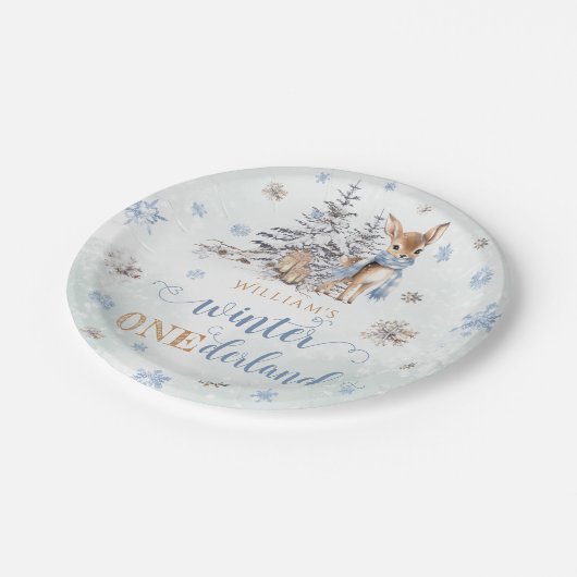 Winter Herten Sneeuwvlokken ONEderland 1e Verjaard Papieren Bordje (Gekanteld)