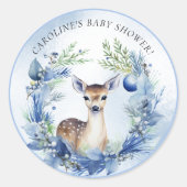 Winter Herten Waterverf Baby shower Ronde Sticker (Voorkant)