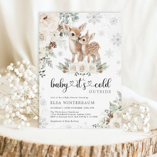 Winter Herten Witte Bloemen Sneeuwvlokken Baby sho Kaart