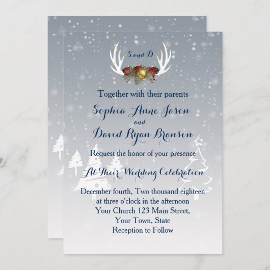 Winter hertenhoorns Boho trouwuitnodiging Kaart (Voorkant / Achterkant)
