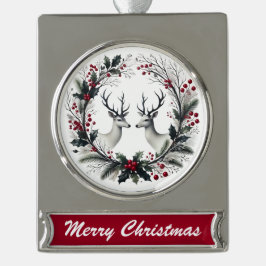 Winter Hertenkrans – Elegante Kerstversiering Verzilverd Banner Ornament