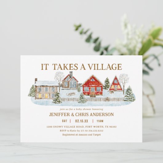 Winter Het Duurt een Dorp Baby Shower Kaart (Staand voorkant)