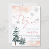 Winter Het is een meisjesuitnodiging, Roze Baby sh Kaart (Voorkant)