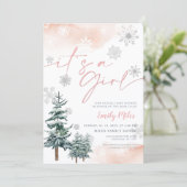 Winter Het is een meisjesuitnodiging, Roze Baby sh Kaart (Staand voorkant)