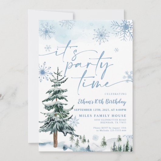 Winter Het is feesttijd, blauwe winter verjaardag Kaart (Voorkant)