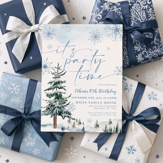 Winter Het is feesttijd, blauwe winter verjaardag Kaart