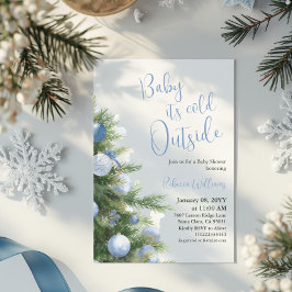 Winter Het is koud buiten Blauwe strik baby shower Kaart