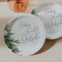 Winter Het is koud buiten Blauwe strik baby shower Papieren Bordje