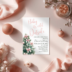 Winter Het is koud buiten Roze strik Baby Shower Kaart