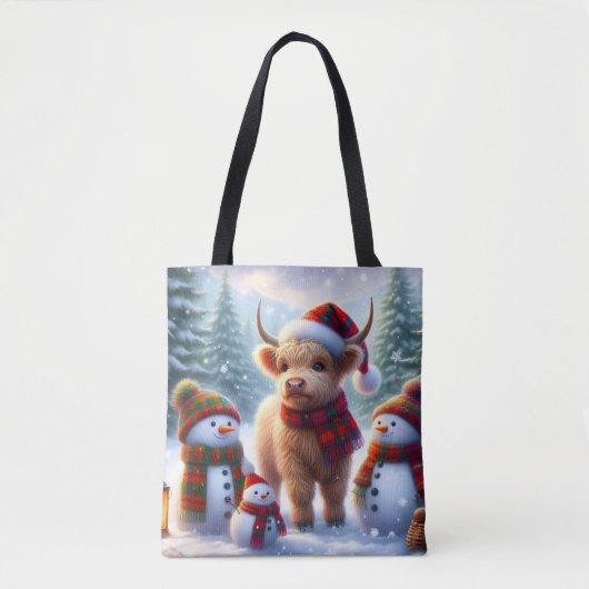Winter Highland Cow Holiday Tote Bag (Voorkant)