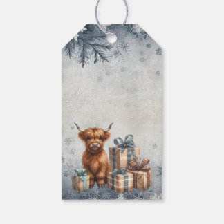 Winter Highland Koe Blauwe Cadeaus Cadeaulabel